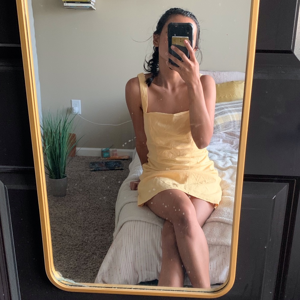 boxy square neck yellow dress